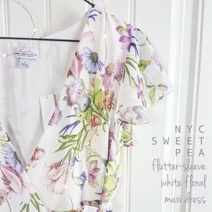 NYC Sweet Pea Flutter Sleeve Floral Maxi Dress